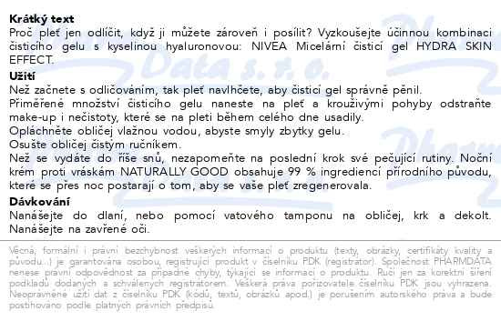 Příbalový leták - NIVEA Hydra Skin Effect micelární gel 150ml