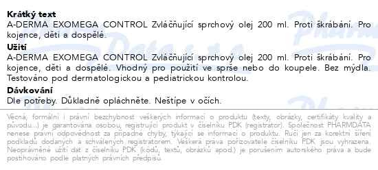 Příbalový leták - A-DERMA Exomega CONTROL Zvláč.sprchový olej 200ml