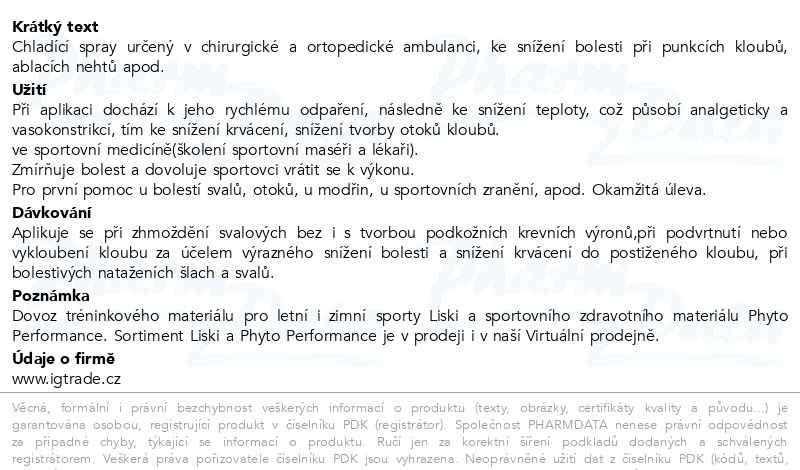Příbalový leták - CRYOS SPRAY - syntetický led ve spreji 400 ml