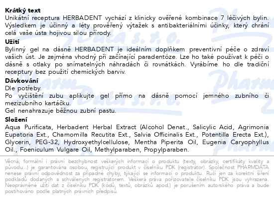 Příbalový leták - HERBADENT ORIGINAL bylinný gel na dásně 25g NEW