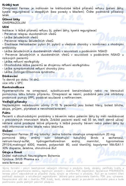 Příbalový leták - Omeprazol Farmax 20mg cps.etd.14