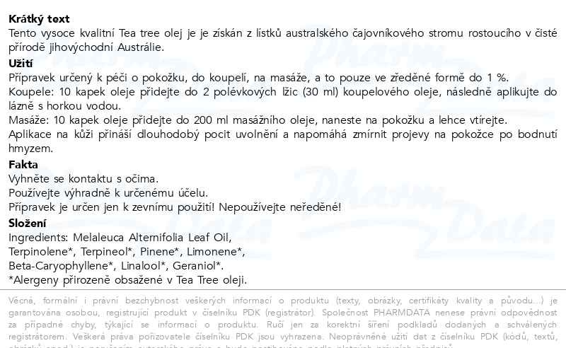 Příbalový leták - Tea Tree oil 30ml
