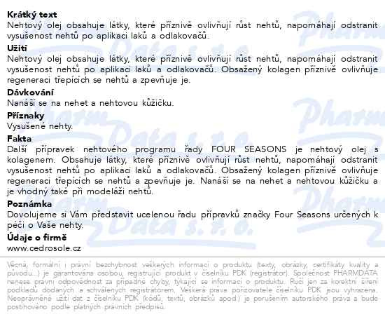 Příbalový leták - Four Seasons nehtový olej 14ml