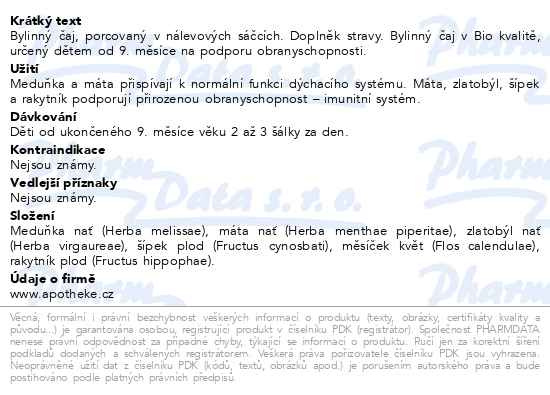Příbalový leták - Apotheke BIO Dětský čaj s rakyt. obranysch.20x1.5g