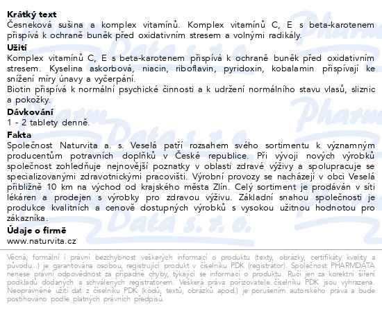 Příbalový leták - NATURVITA Allicor Super česnek+vitamin.tbl.60