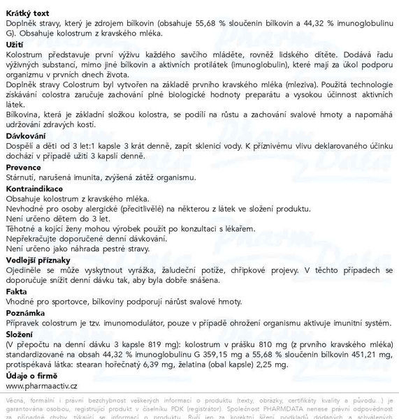 Příbalový leták - Colostrum cps.60