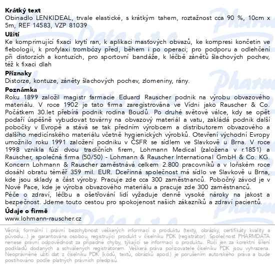 Příbalový leták - Obin.elast.Lenkideal krátký tah 10cmx5m 1ks