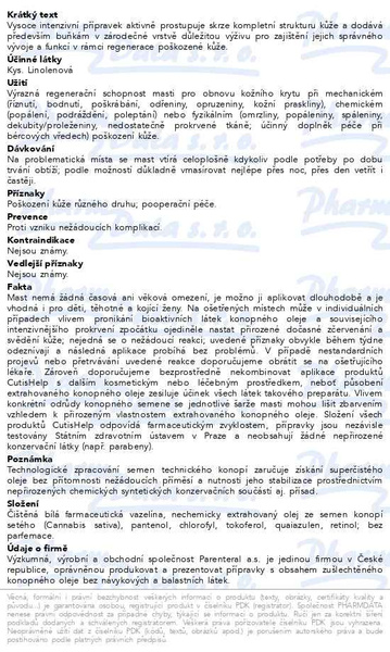 Příbalový leták - CutisHelp DEFEKT konopná mast regenerační 50ml