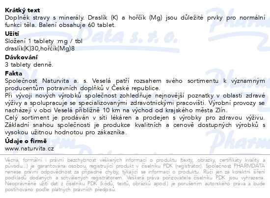 Příbalový leták - NATURVITA Draslík+hořčík tbl.60