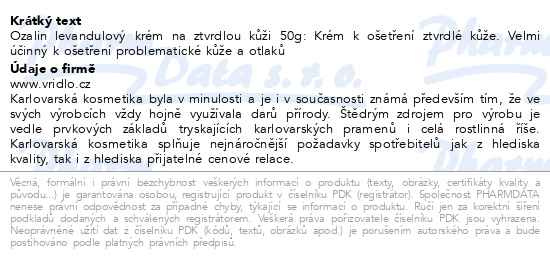 Příbalový leták - Ozalin levandulový krém na ztvrdlou kůži 50g