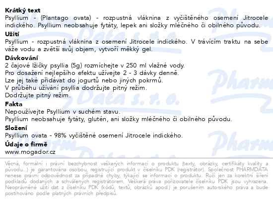 Příbalový leták - Psyllium vláknina 250g+10% ZDARMA krabička