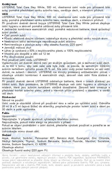 Příbalový leták - LISTERINE TOTAL CARE STAY WHITE 500ml