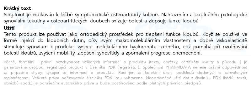 Příbalový leták - SingJoint 20mg/ml 3.0ml viskoelastický roztok