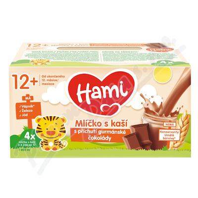 HAMI Mlíčko s kaší s příchutí čokoláda 4x250ml 12M