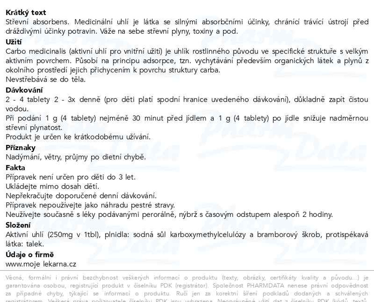 Příbalový leták - Carbo medicinalis tbl.20 Moje lékárna