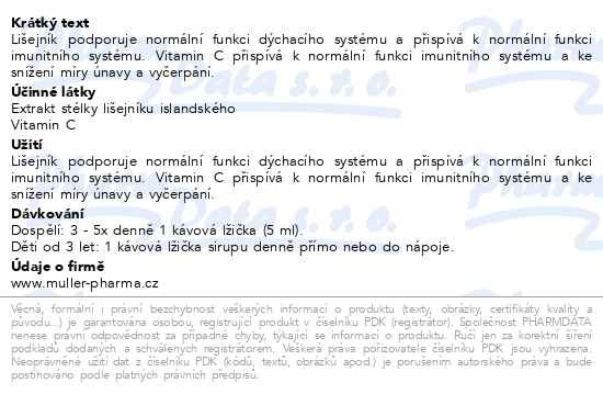 Příbalový leták - Müllerův sirup s isl.lišejníkem a vit.C 245ml