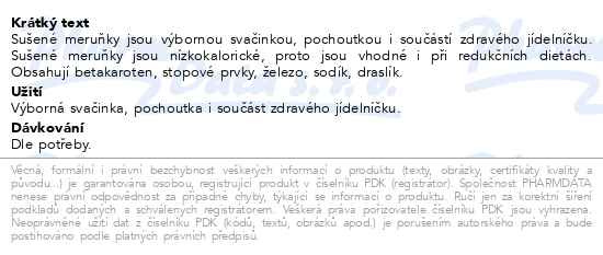 Příbalový leták - Allnature Meruňky sušené nesířené 1000g