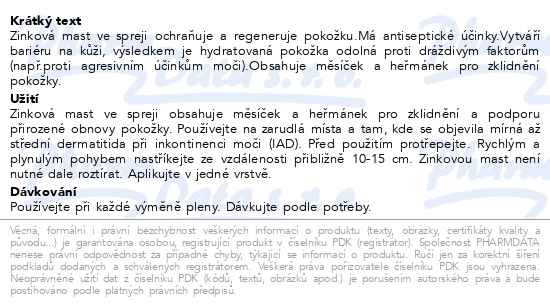 Příbalový leták - Zinková mast ve spreji (10% zinkoxid) 100 ml