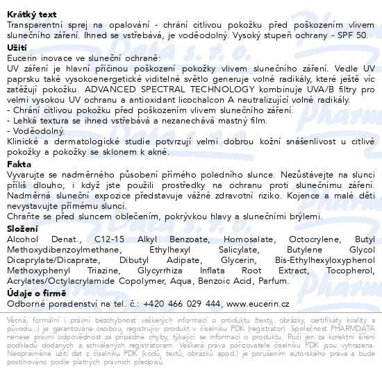 Příbalový leták - EUCERIN SUN Transparentní sprej SPF50 200ml