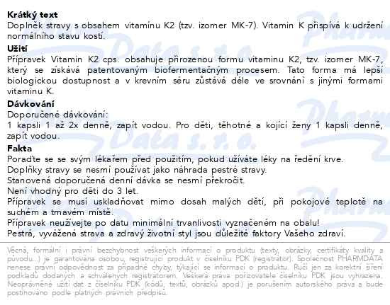 Příbalový leták - Vitamin K2 cps.30 Generica