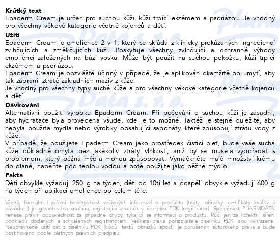 Příbalový leták - Epaderm Cream 500g