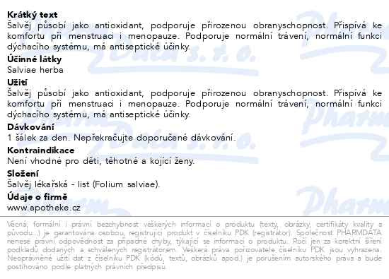 Příbalový leták - Apotheke Šalvěj lékařská čaj 20x2g