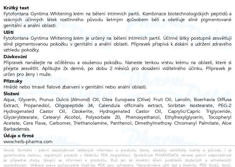 Příbalový leták - Fytofontana Gyntima Whitening krém 50ml