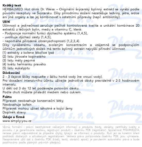 Příbalový leták - HERBALMED HotDrink Dr.Weiss dých.cesty 180g+vitC