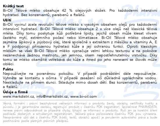 Příbalový leták - Bi-Oil Tělové mléko 175ml