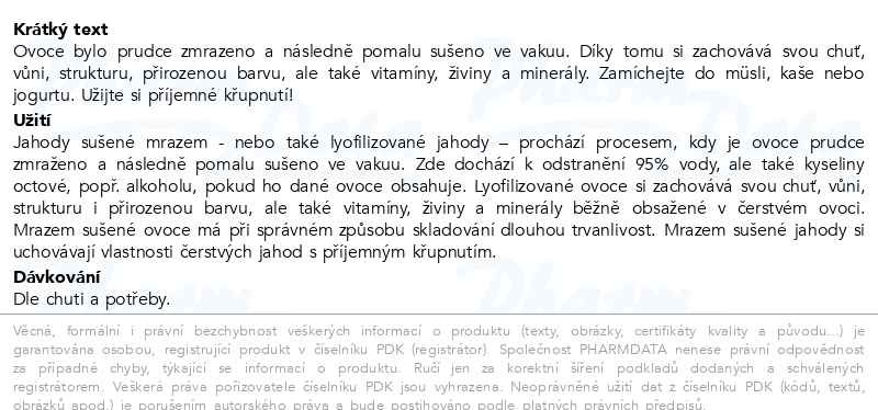 Příbalový leták - Allnature Jahody sušené mrazem 100g