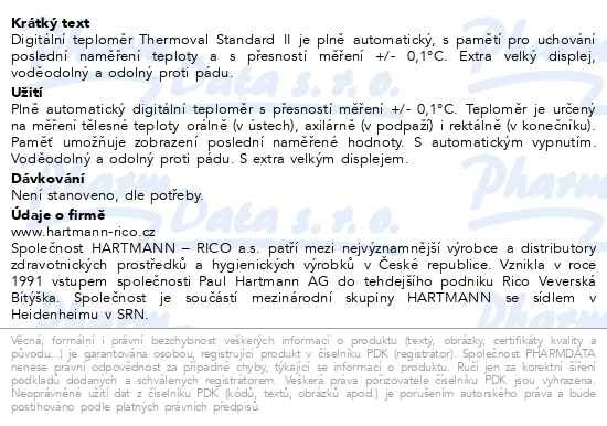 Příbalový leták - Teploměr dig.THERMOVAL Standard