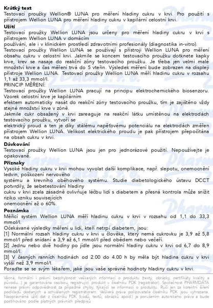 Příbalový leták - Wellion LUNA testovací proužky 50ks