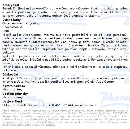 Příbalový leták - EUCERIN AtopiControl těl.mléko suchá zarud.p.400ml