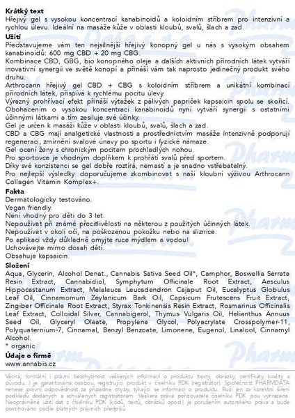 Příbalový leták - Annabis Arthrocann gel hřejivý CBD+CBG 75ml