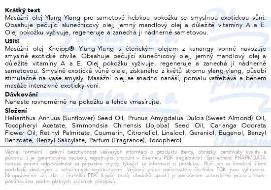 Příbalový leták - KNEIPP Masážní olej Ylang-Ylang 100 ml