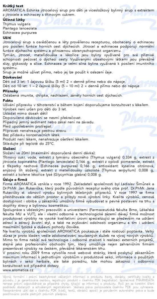 Příbalový leták - AROMATICA Echinka jitrocelový sirup pro děti 210ml