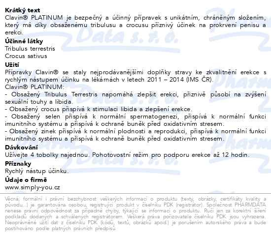 Příbalový leták - Clavin Platinum tob.20