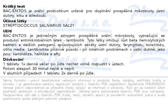 Příbalový leták - BAC-ENTOS orální probiotikum tbl.30