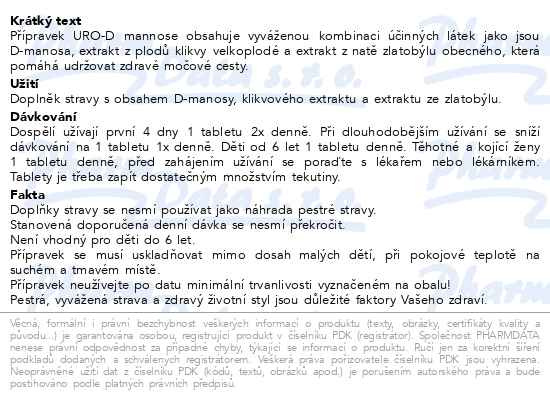 Příbalový leták - URO-D mannose tbl.20 Generica