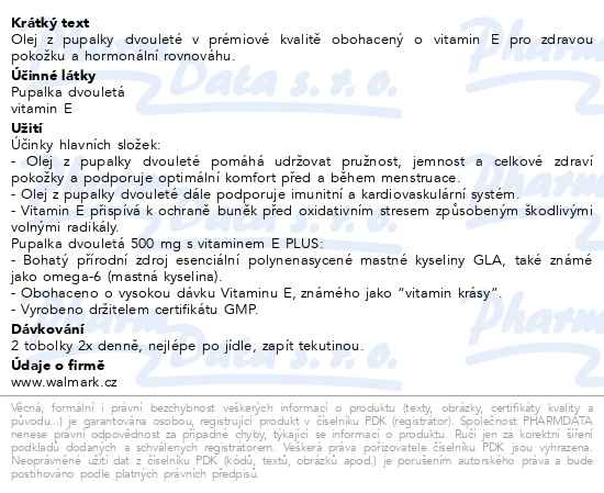 Příbalový leták - Walmark Pupalka 500mg s vit.E PLUS tob.90