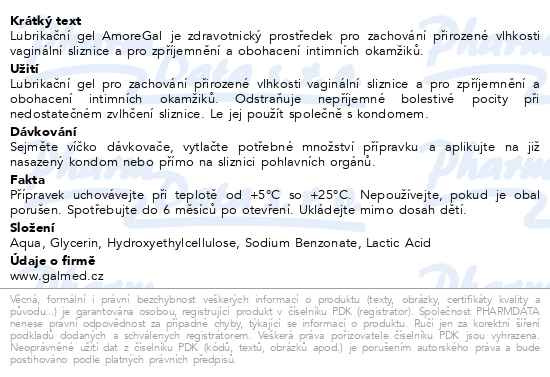 Příbalový leták - AmoreGal lubrikační gel neparfémovaný 100ml