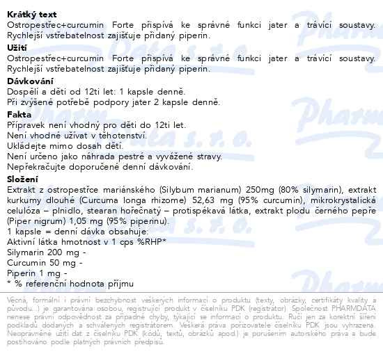 Příbalový leták - Ostropestřec+curcumin forte cps.60 Galmed