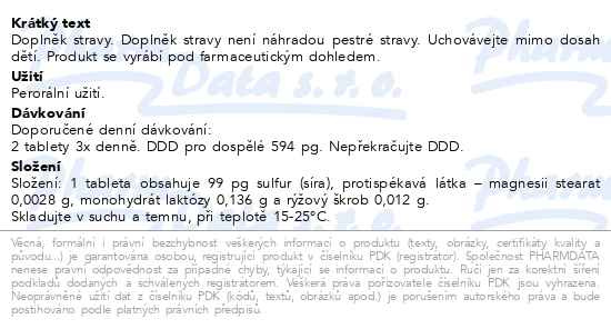 Příbalový leták - Sulfur AKH tbl.60