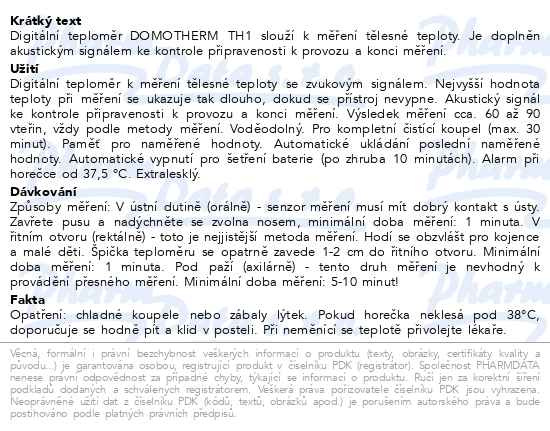 Příbalový leták - Domotherm teploměr lékařský digitální TH1