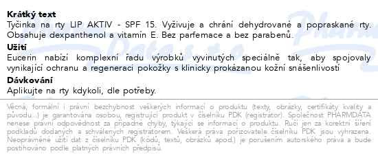 Příbalový leták - EUCERIN tyčinka na rty LIP AKTIV 4.8g
