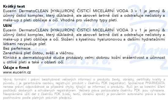 Příbalový leták - EUCERIN DermatoCLEAN micelární voda 3v1 400ml 2020