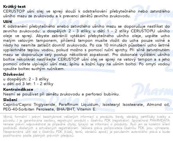 Příbalový leták - CERUSTOP ušní olej ve spreji 10 ml