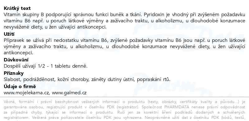 Příbalový leták - Pyridoxin 20mg tbl.30+10 Moje lékárna