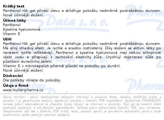 Příbalový leták - Panthenol HA gel 7% 110ml Dr.Müller