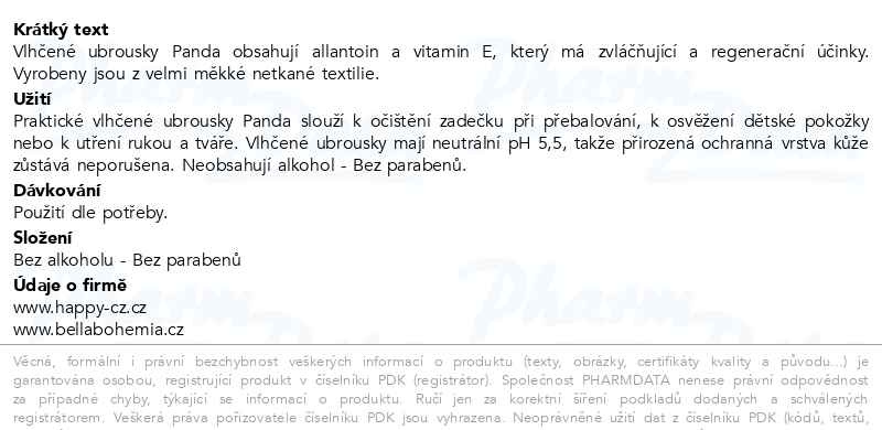Příbalový leták - Panda vlhčené ubrousky 4x64ks